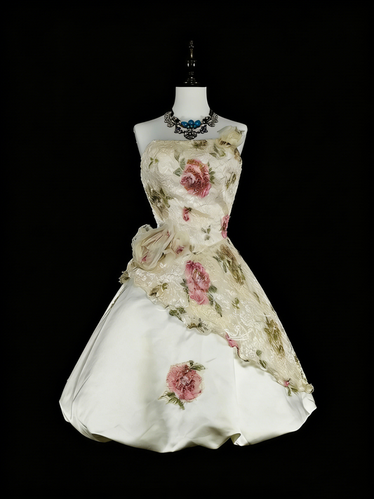 Pretty Ball Gown Strapless Floral Short Mini Homecoming Dresses Hoco Gowns N2698