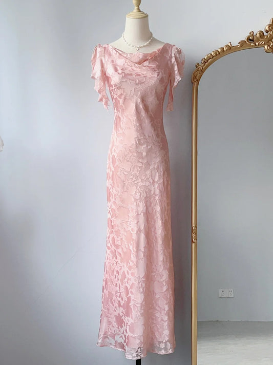 Vintage Prom Dresses Mermaid Pink Lace 80s Sleeveless Long Evening Formal Dress RB3245