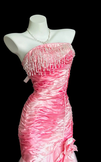 Inspiration Robes de soirée sirène élégantes bustier ombrées blanc rose longueur ras du sol RB4469