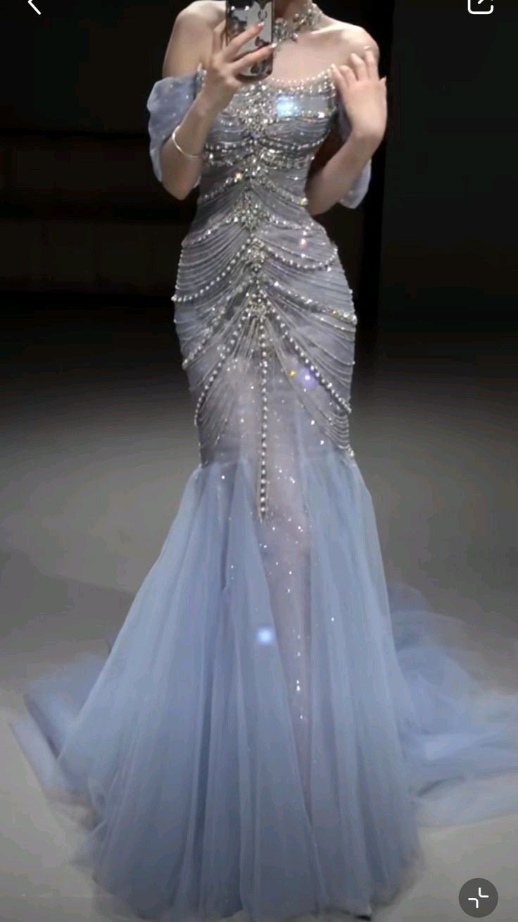 Blue Mermaid Off The Shoulder With Silver Beadings Long Prom Dress Party Gowns AB1683