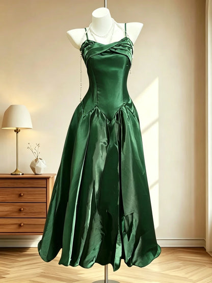 Robes de bal simples, ligne A, bretelles spaghetti, vert foncé, sans manches, robe de soirée formelle RB3070