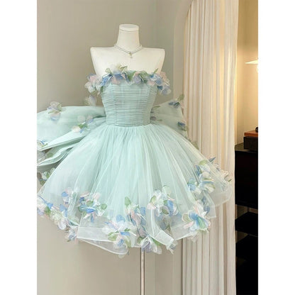 Elegant Ball Gown Strapless Mint Green Tulle With Appliqued Mini Short Cocktail Dress Homecoming Dresses Ideas Hoco Outfits RB4913