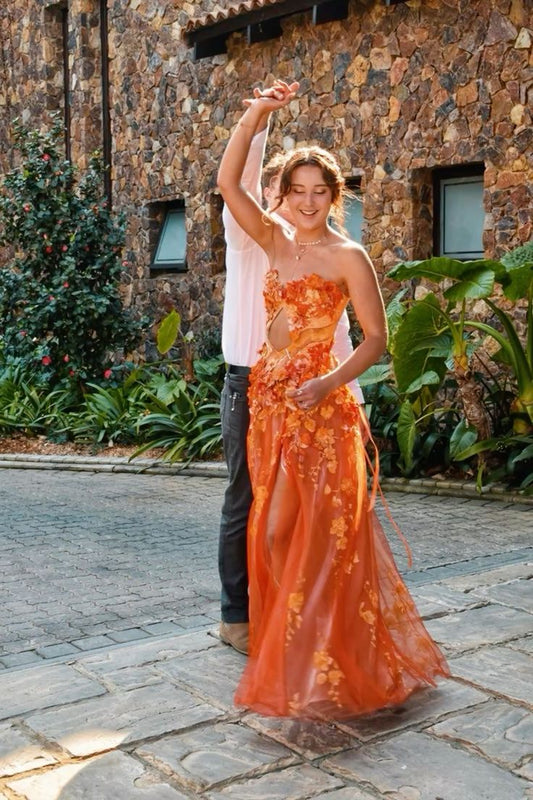 Stunning A Line Sweetheart Orange Tulle With Split Prom Dresses Inspiration Unique Party Formal Graduation Dress N120
