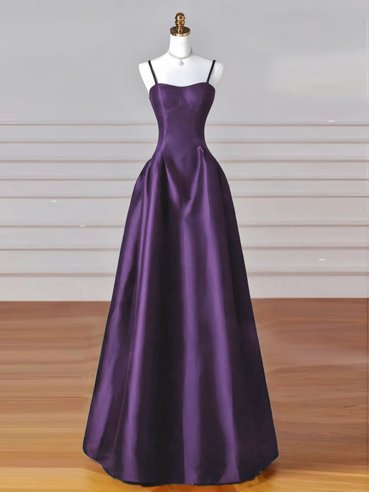 Purple A-line Satin Sweetheart Simple Floor Length Prom Dress Formal Gowns AB1927