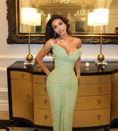 Nouvelle Arrivée Robe de Soirée Élégante Verte Robe de Bal Sirène Moulante pour Femmes N4069