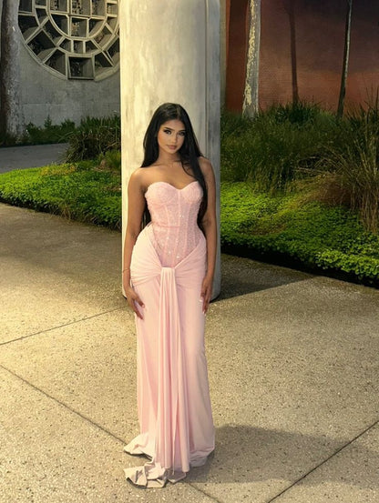 Nouvelle Arrivée Élégante Robe de Soirée Longue Rose à Sequins Cœur Robes de Bal Sirène Moulante pour Femmes N4072