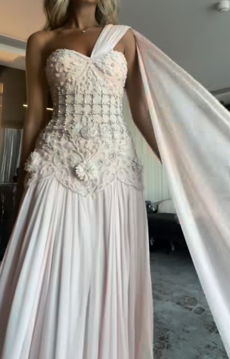 Robe de bal sirène luxueuse à une épaule en mousseline rose sans manches ornée de perles, longueur au sol, robe de remise de diplôme N889
