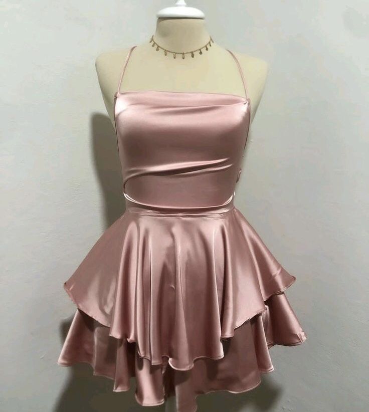 Simple robe de bal courte inspiration homecoming rose dos nu fines bretelles coupe trapèze RB4163
