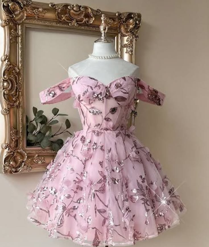 Lovely Ball Gown Hoco & Homecoming Dress Off The Shoulder Pink Lace Short Party Dresses RB6444