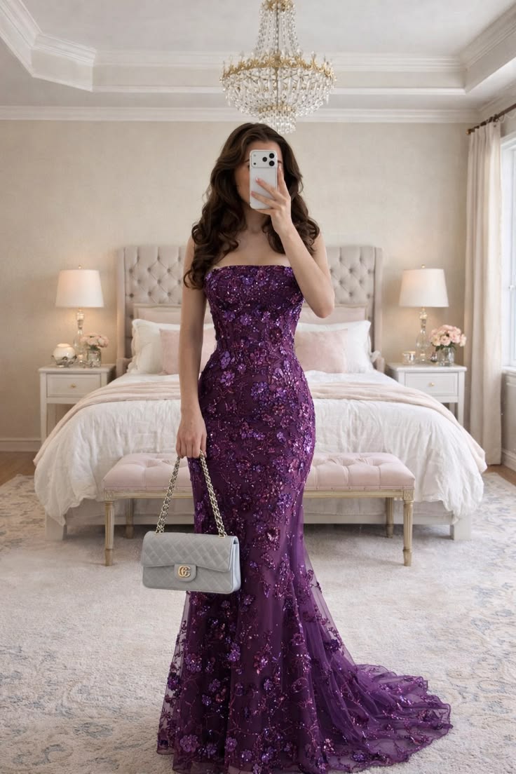 Deep Plum Sequin Mermaid Gown Luxury Evening Fashion Inspo Prom Dresses Party Wear Fashion Dress N1855