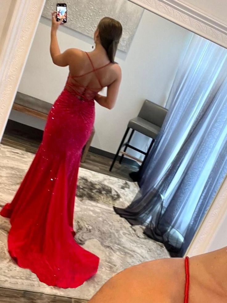 Glänzendes Meerjungfrauen-Abendkleid aus Satin mit V-Ausschnitt und Glitzer, Perlenbesatz, Partykleid RB1700