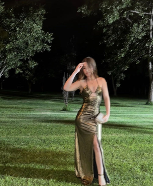 Simple Dark Green Mermaid Halter Sparkly Satin Party Long Prom Dresses AB1604