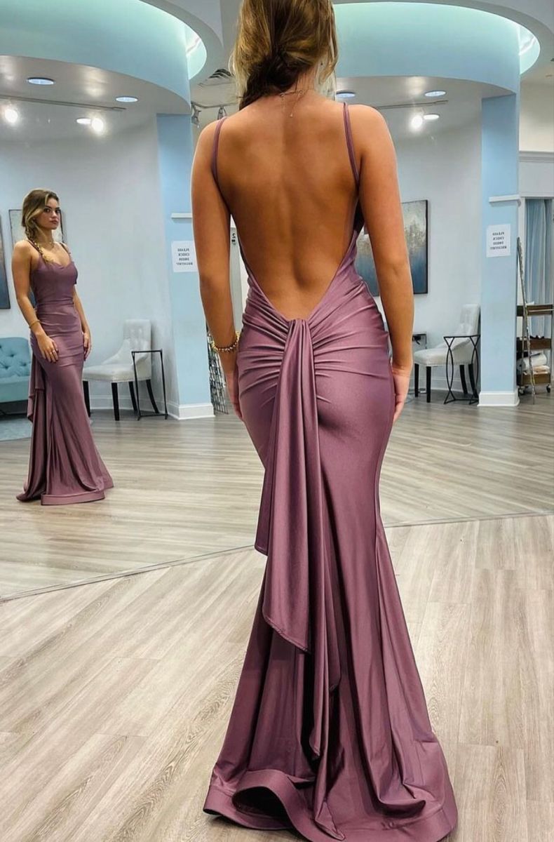 Modest Night Aesthetic Mermaid Spaghetti Straps Backless College Formal Outfit Long Prom Graduation Dresses For Teens N1113