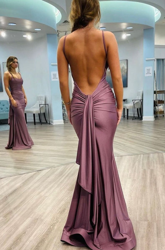Modest Night Aesthetic Mermaid Spaghetti Straps Backless College Formal Outfit Long Prom Graduation Dresses For Teens N1113