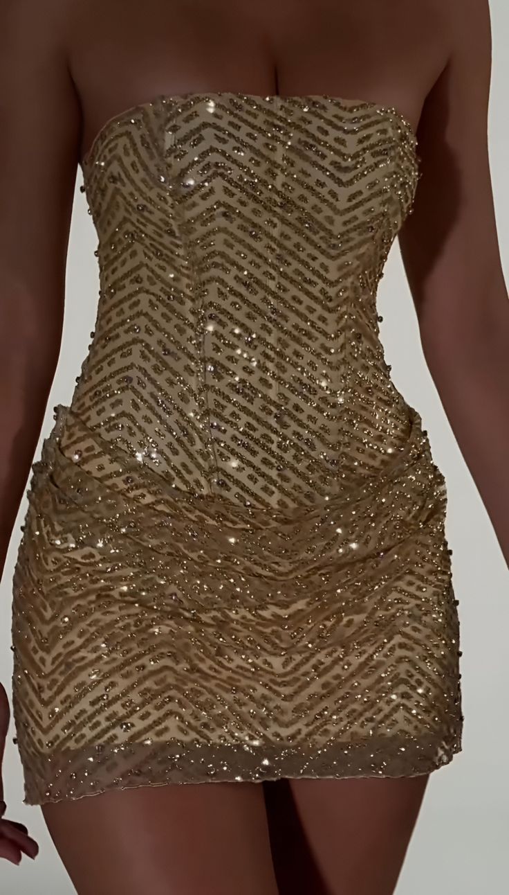 Robe courte scintillante sans bretelles fourreau à sequins dorés, inspiration senior, pour bal de fin d'année ou retour à la maison N4726