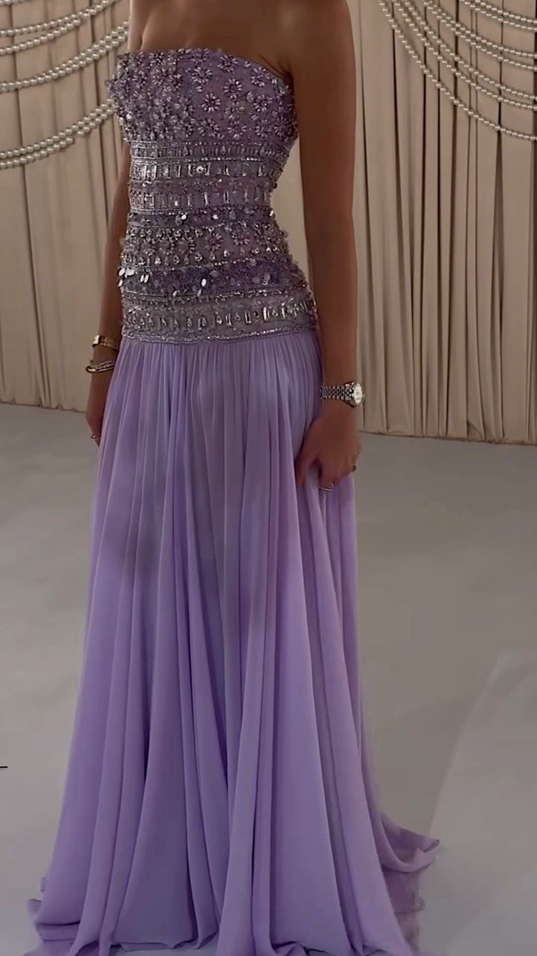 Robe de bal élégante en mousseline lilas, bustier, coupe trapèze, inspiration pour adolescentes, tenue de soirée, robe de bal AB005
