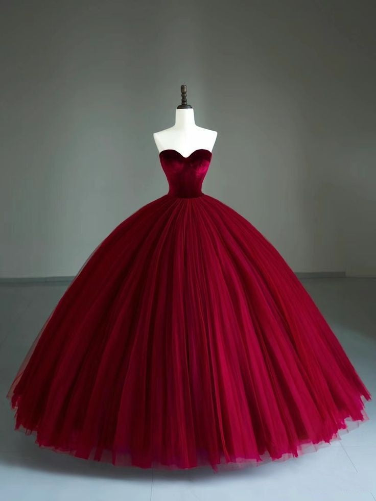 Elegantes Ballkleid/Abendkleid-Inspiration 2026: Dunkelrotes Tüll-Abendkleid mit Herzausschnitt für Teenager-Mädchen (Gymnasium) AB1941