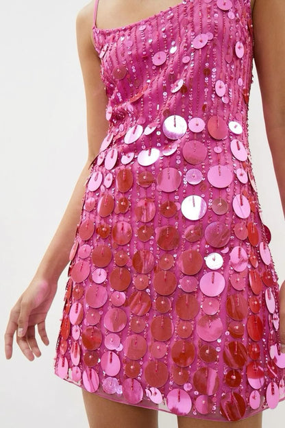 Robes de Bal Courtes à Paillettes Roses pour la Remise des Diplômes, Bretelles Spaghetti, Ligne A, Robe de Retour au Lycée pour les 8e Années, RB3379