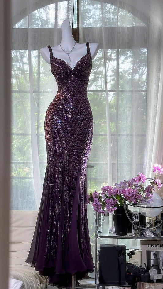 Mermaid Purple Luxury Gorgeous Beading Fashion Elegant Long Prom dresses Formal Evening Party Gown Vestidos De Dia AB492