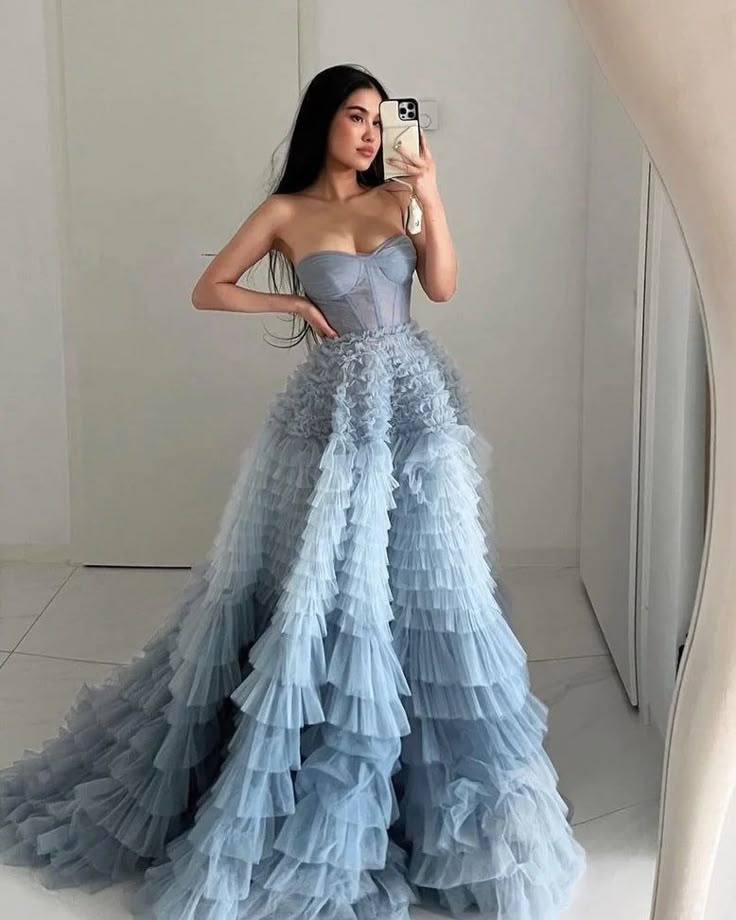 Robe de bal bustier cœur à volants en tulle long, robe de soirée pour les 15-16 ans, AB1754