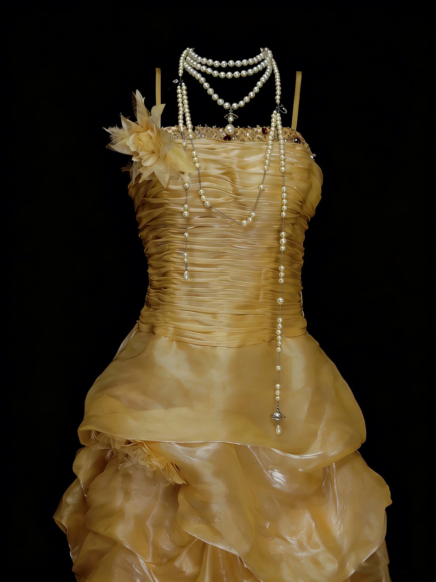 Vintage Night Aesthetic Ball Gown Spaghetti Straps 80s 70s Gold College Formal Outfit Long Prom Graduation Dresses For Teens N1142