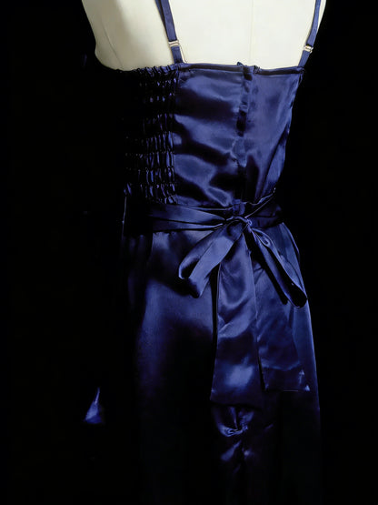 Vintage-Abendkleid im A-Linien-Stil mit Spaghettiträgern, 80er/70er Jahre, Marineblau, für Teenager, College, formelle Anlässe, Abschlussball, N1143