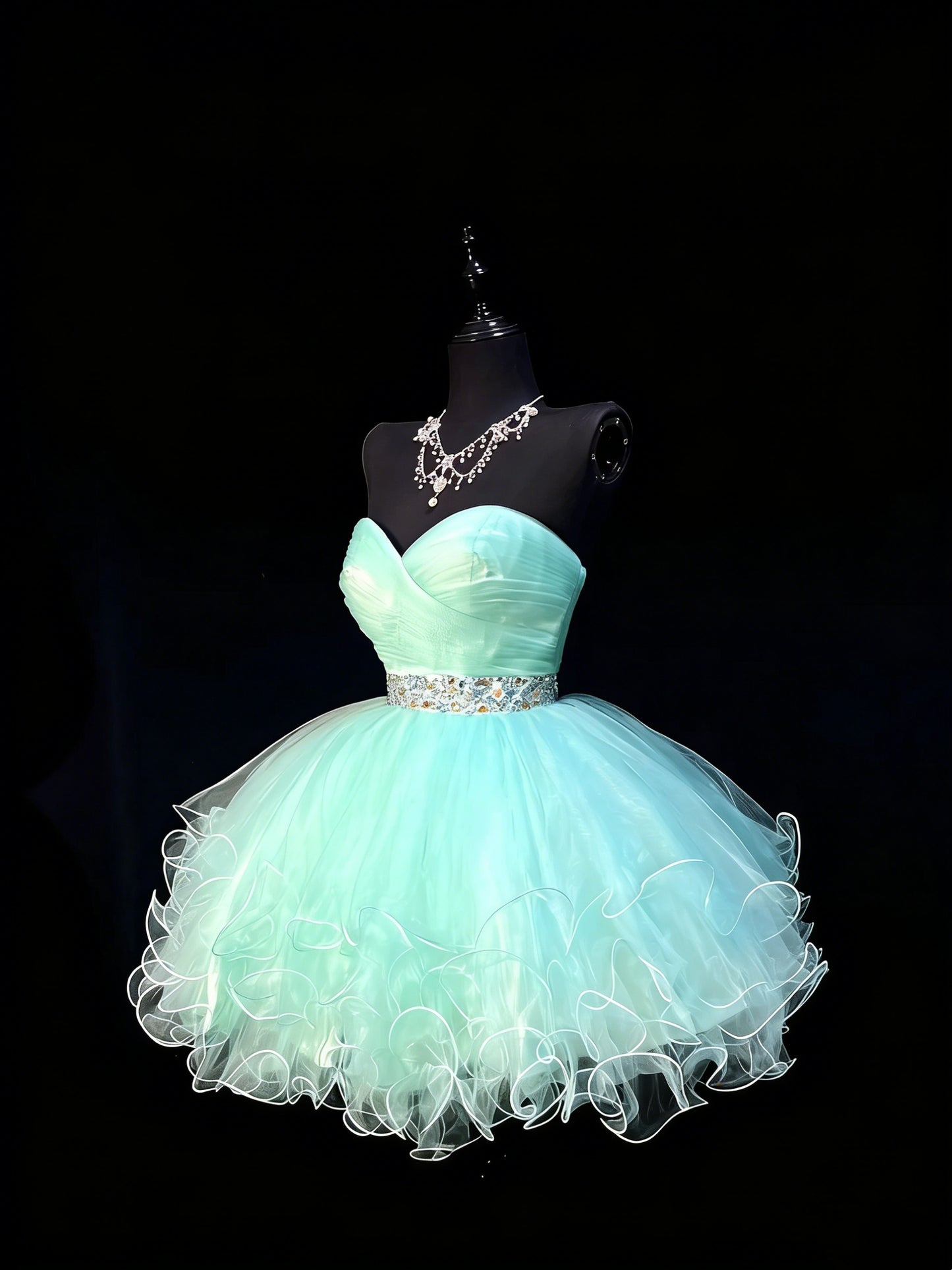 Niedliches Ballkleid, herzförmiges, hellblaues Tüllkleid, kurzes Homecoming-Kleid, Cocktailkleid für die Mittelschule N1179