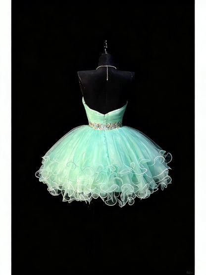 Niedliches Ballkleid, herzförmiges, hellblaues Tüllkleid, kurzes Homecoming-Kleid, Cocktailkleid für die Mittelschule N1179