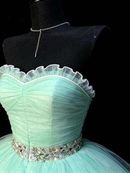 Niedliches Ballkleid, herzförmiges, hellblaues Tüllkleid, kurzes Homecoming-Kleid, Cocktailkleid für die Mittelschule N1179