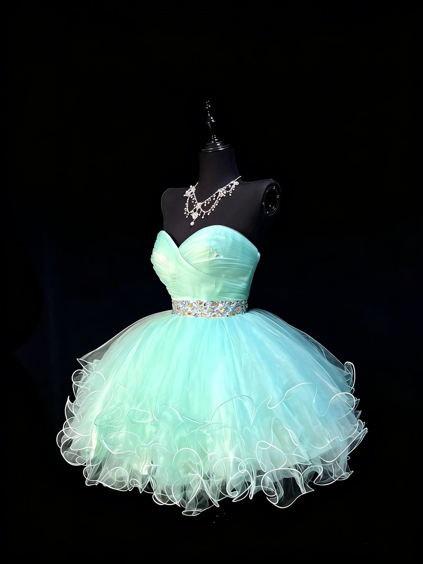 Niedliches Ballkleid, herzförmiges, hellblaues Tüllkleid, kurzes Homecoming-Kleid, Cocktailkleid für die Mittelschule N1179