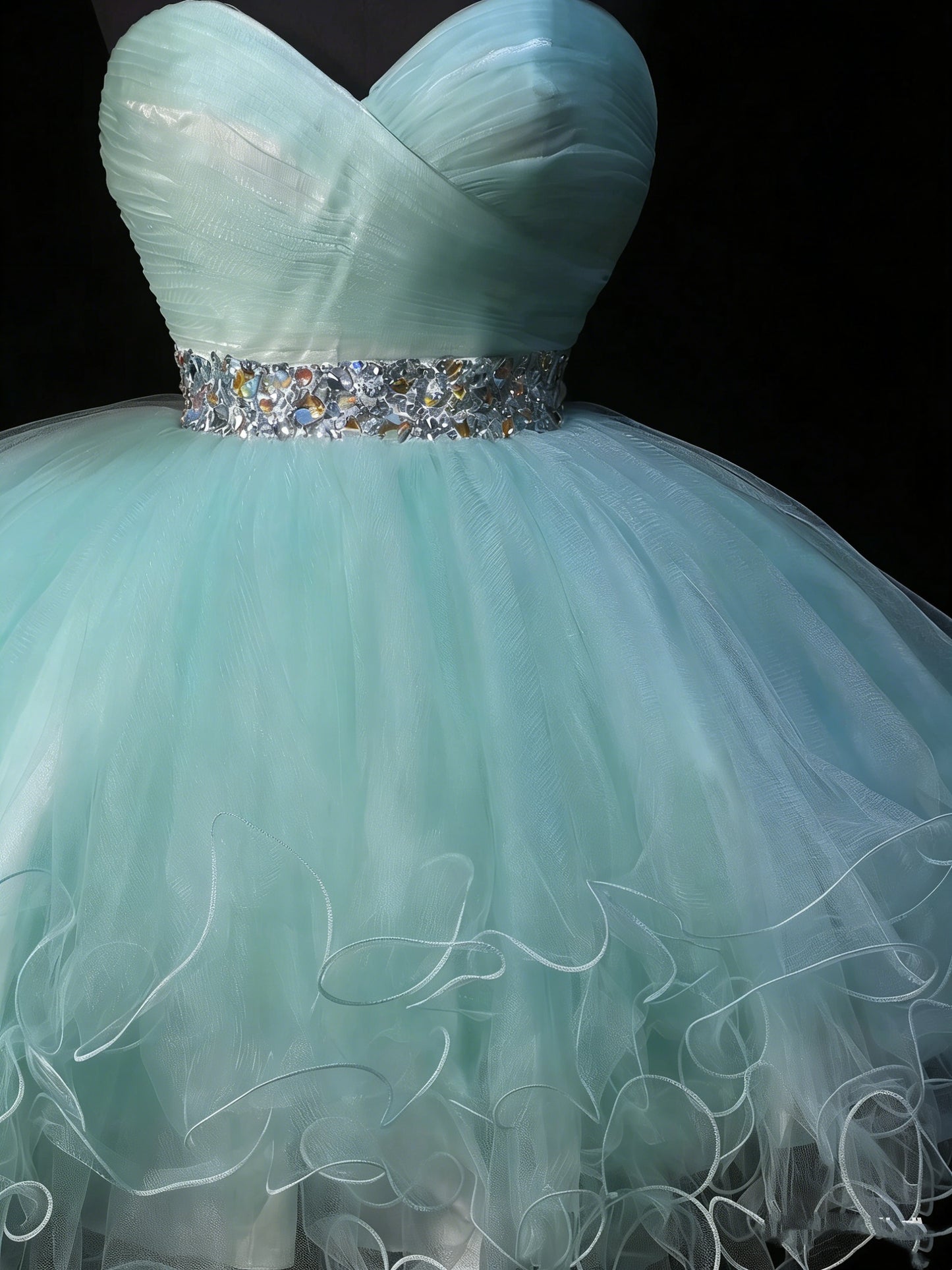Niedliches Ballkleid, herzförmiges, hellblaues Tüllkleid, kurzes Homecoming-Kleid, Cocktailkleid für die Mittelschule N1179
