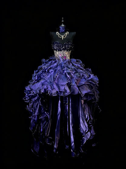 Elegantes, bodenlanges, marineblaues High-Low-Abendkleid mit Herzausschnitt – Inspiration für lange Abendkleider B391