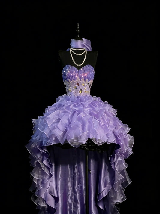 Modest High Low Sweetheart Organza Blue With Layered College Formal Outfit Prom Graduation Dresses For Teens N1181