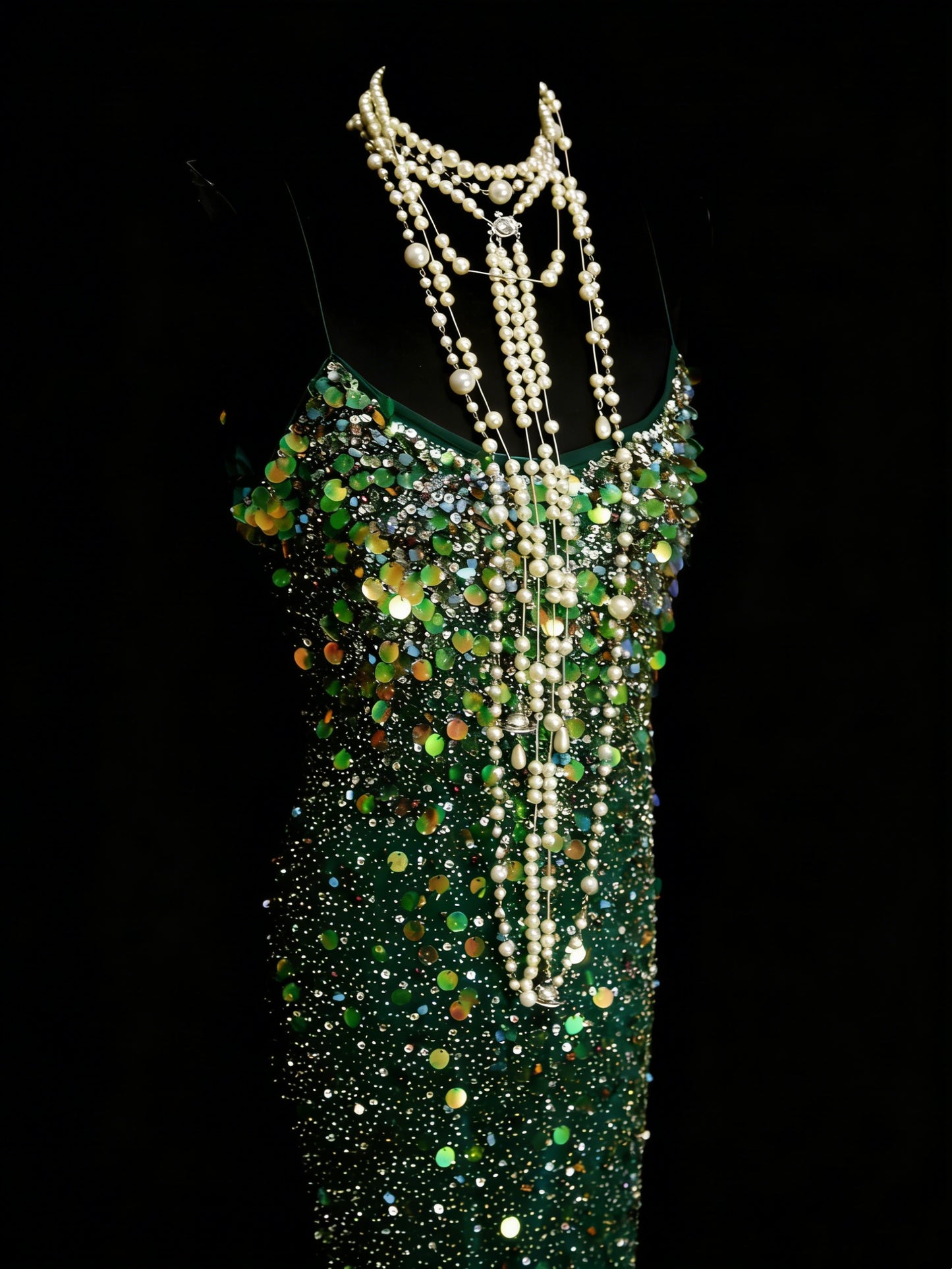Vintage Mermaid Spaghetti Straps Green Sequin With Beads Bodice College Formal Outfit Long Prom Graduation Dresses For Teens N1305