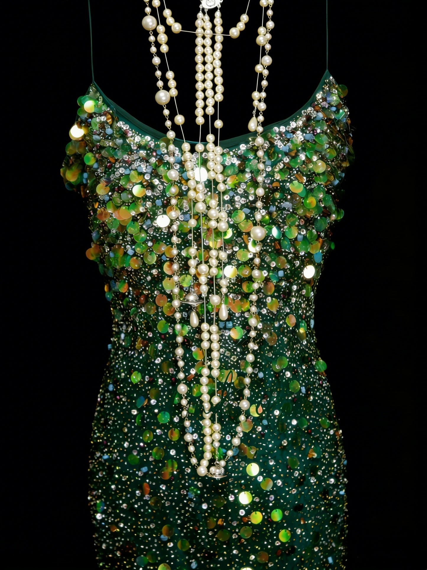 Vintage Mermaid Spaghetti Straps Green Sequin With Beads Bodice College Formal Outfit Long Prom Graduation Dresses For Teens N1305
