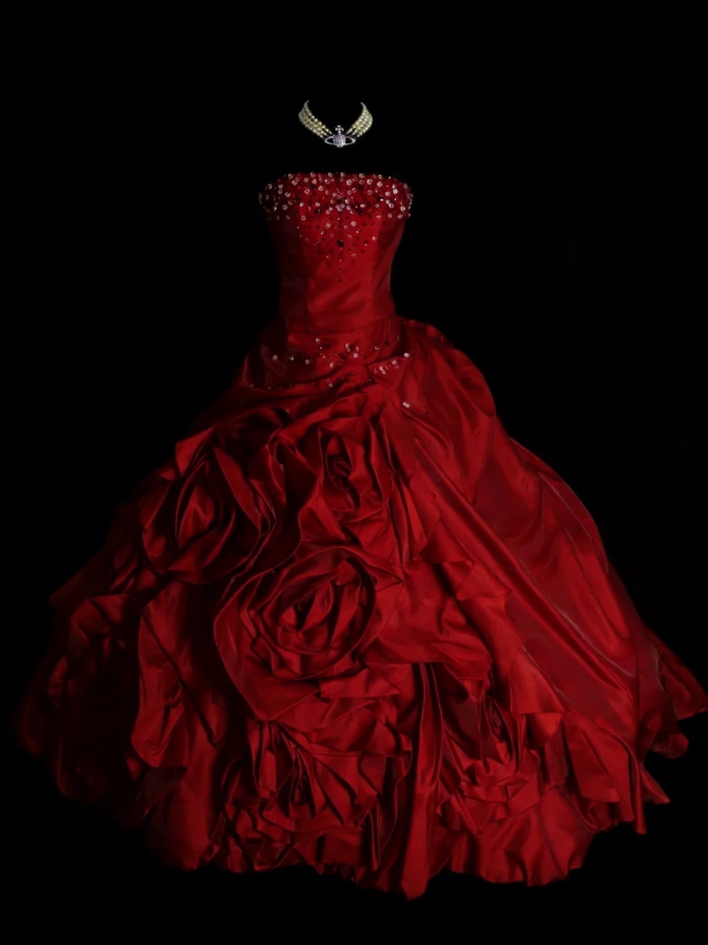Robe de bal bustier rouge satinée, style années 80, inspiration robes de soirée vintage pour Sweet 16 N1306