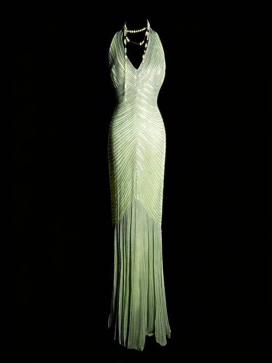 Modest Mermaid V Neck Mint Green Beaded Senior 80s Prom Dresses High School Long Formal Dress N1337