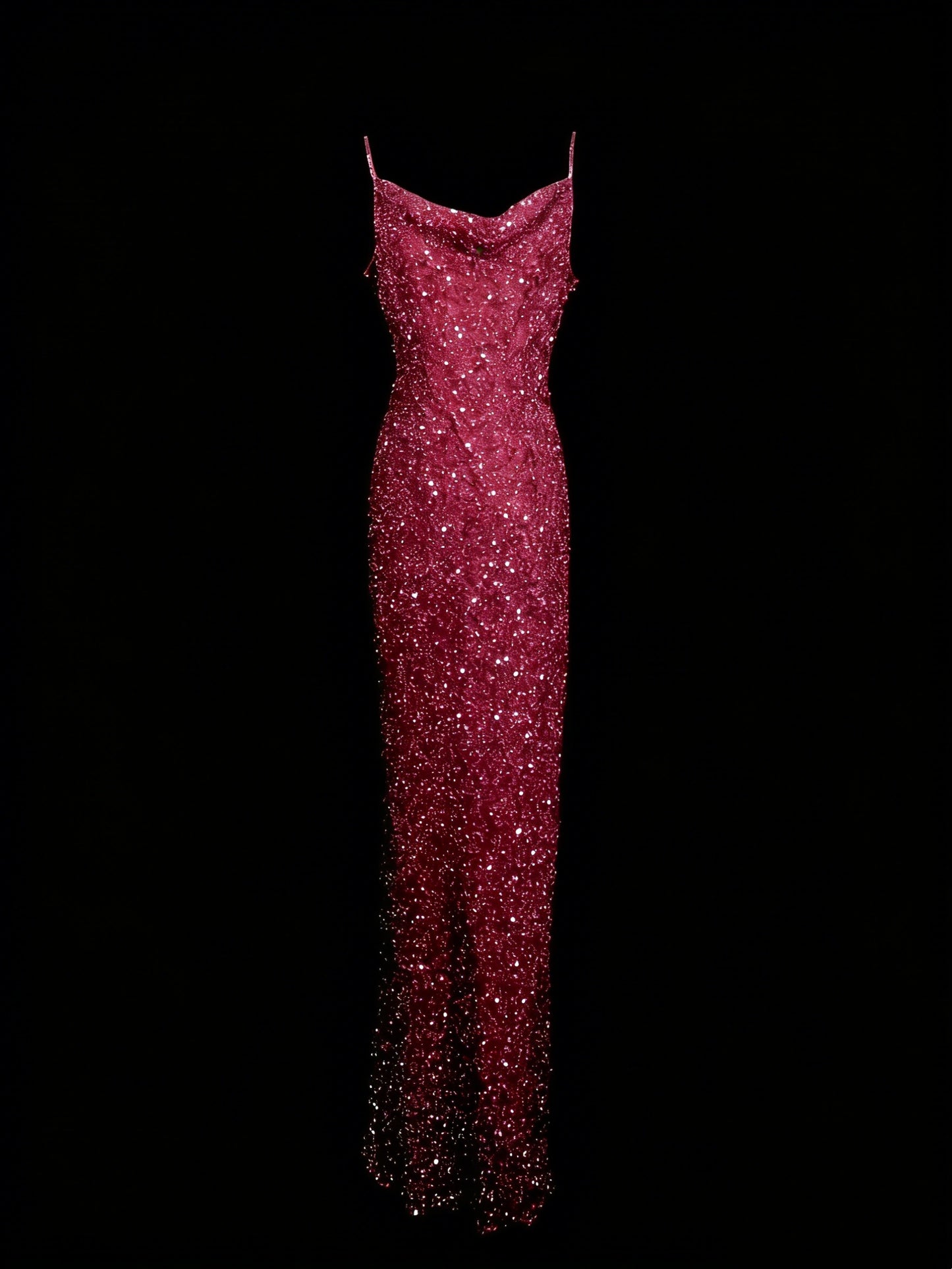 Glitzerndes, figurbetontes Etuikleid mit Spaghettiträgern, rosa Pailletten, 80er-Jahre-Stil, langes Abendkleid für die Oberstufe, N1336