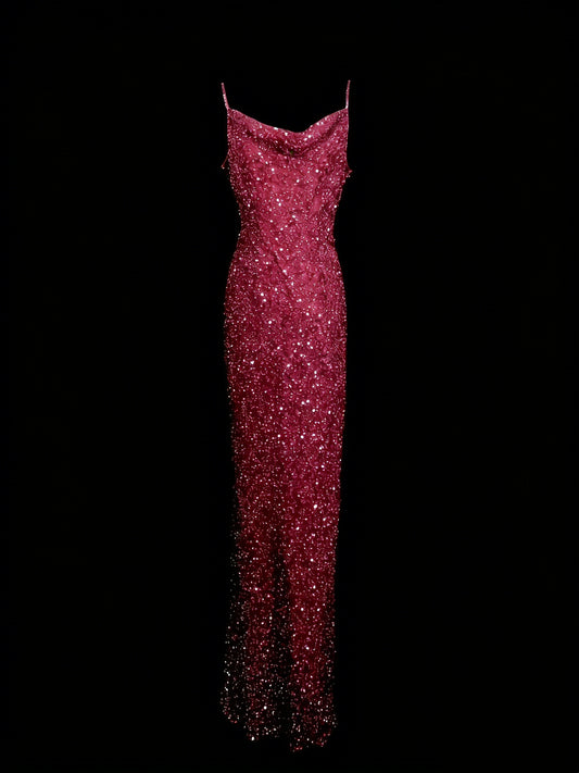 Sparkly Sheath Spaghetti Strap Pink Sequins Senior 80s Prom Dresses High School Long Formal Dress N1336