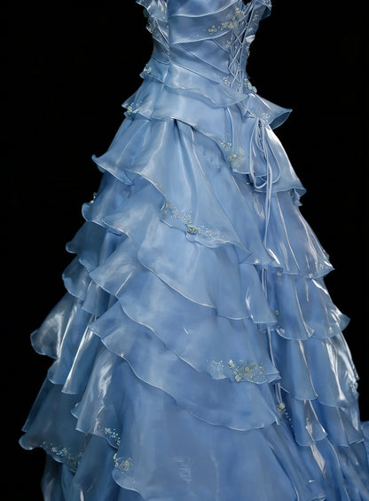 Vintage-Abendkleider, ästhetisches Ballkleid, quadratisch, hellblau, lang, inspirierendes formelles Partykleid N1828