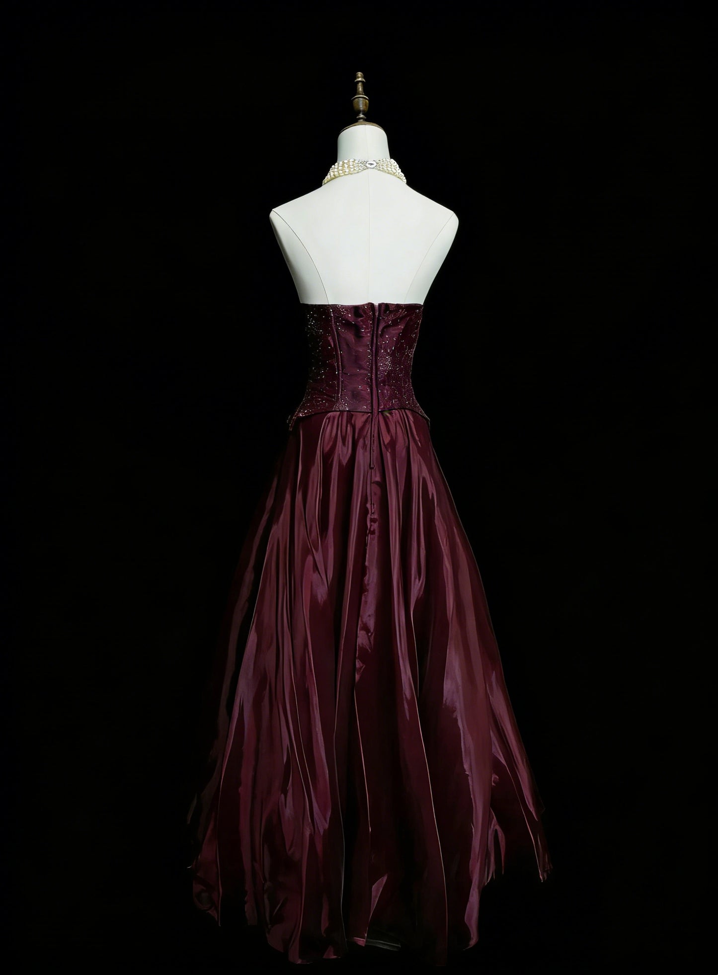 Robes de bal vintage Esthétique Années 50 Rétro Robe de soirée longue bordeaux sans bretelles coupe trapèze N2126