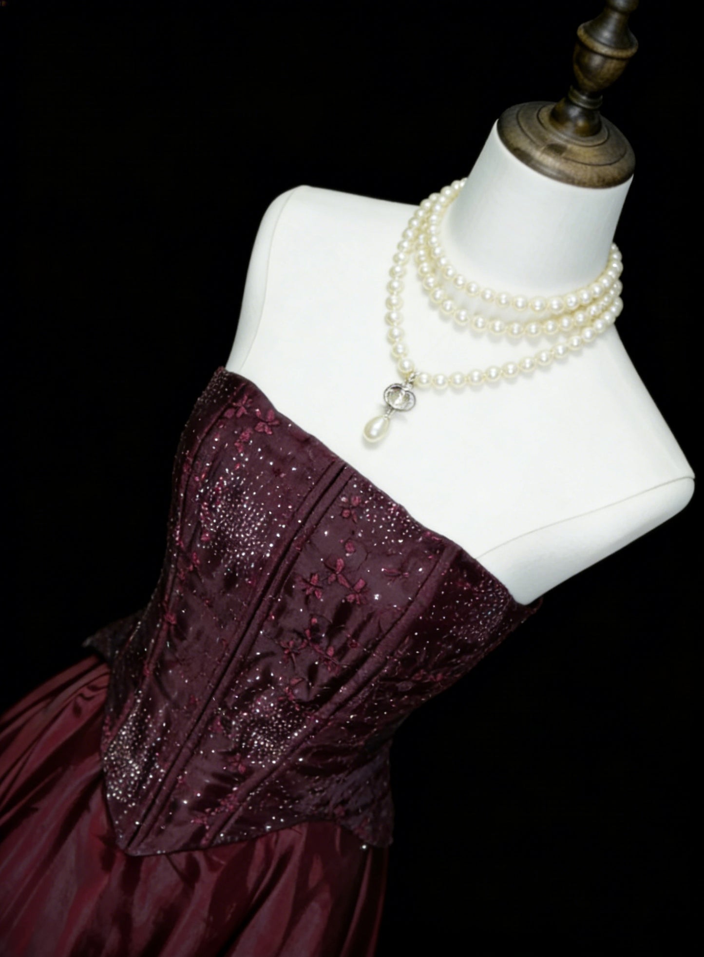Robes de bal vintage Esthétique Années 50 Rétro Robe de soirée longue bordeaux sans bretelles coupe trapèze N2126