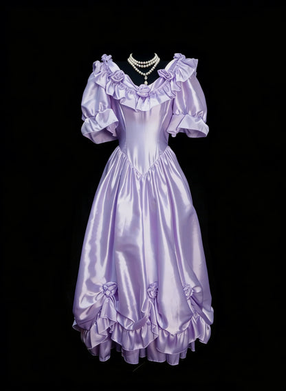 Esthétique des Robes de Bal Vintage Robe de Soirée Mi-Longue en Satin Lilas Coupe Années 50 Rétro N2128