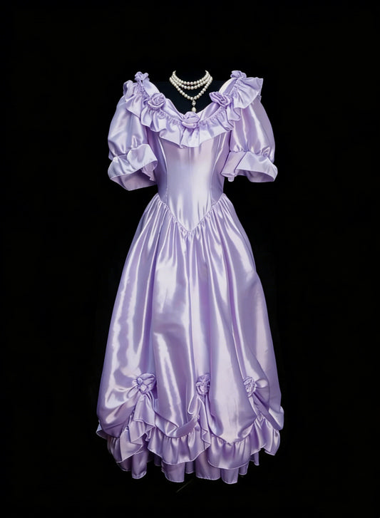 Vintage Prom Dresses Aesthetic 1950s Retro A line Lilac Mid Length Satin Party Dress N2128