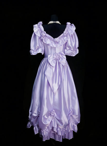 Esthétique des Robes de Bal Vintage Robe de Soirée Mi-Longue en Satin Lilas Coupe Années 50 Rétro N2128