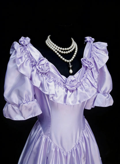Esthétique des Robes de Bal Vintage Robe de Soirée Mi-Longue en Satin Lilas Coupe Années 50 Rétro N2128