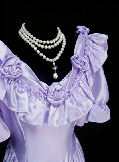 Esthétique des Robes de Bal Vintage Robe de Soirée Mi-Longue en Satin Lilas Coupe Années 50 Rétro N2128