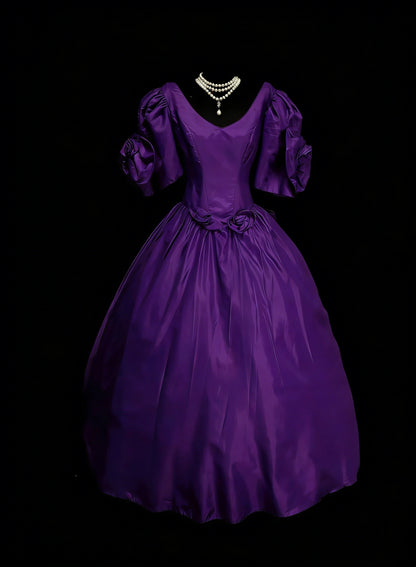 Vintage Ballkleider Ästhetik 1950er Jahre Retro Abendkleid Lila Midi Länge Satin Partykleid N2129