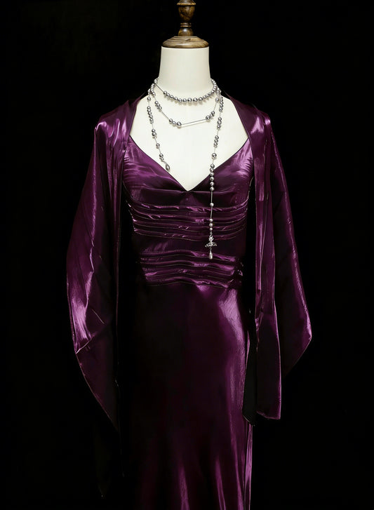Vintage Prom Dresses Aesthetic 1960s Retro Mermaid Spaghetti Straps Purple Long Party Dress N2130