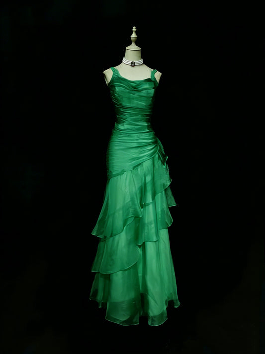 Robe de bal longue rouge en mousseline à fines bretelles sirène, N1417
